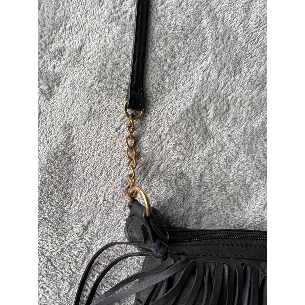Rue21 Womens Crossbody Bag Small Black Faux Leather Fringe Western Boho Festival - Picture 5 of 14